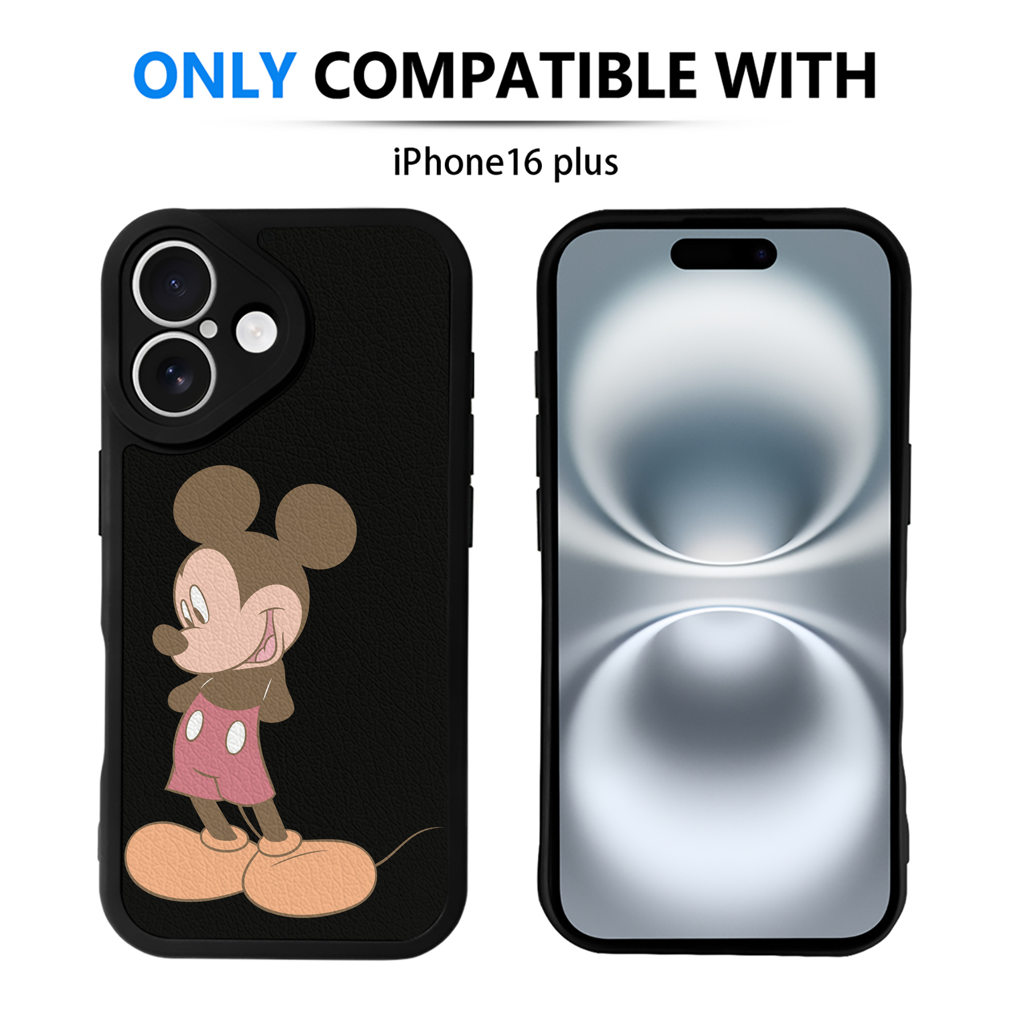 （画像用） ミッキーマウス Mickey Mouse 【iPhone 16シリーズ対応】シリコンスマホケース（レザー調） 材質：シリコン